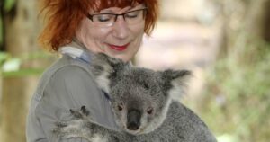 woman holding koala